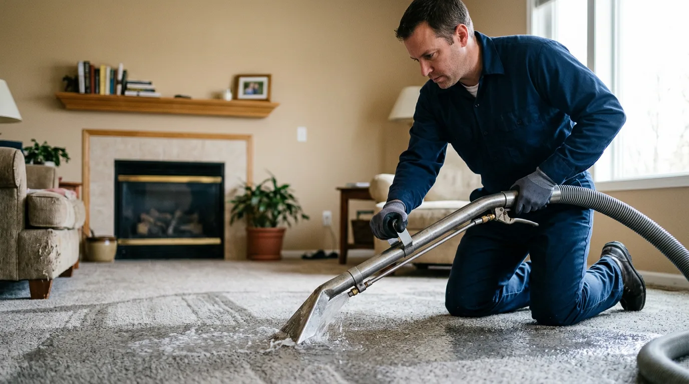 Water damage restoration technician working near Edmond, WV